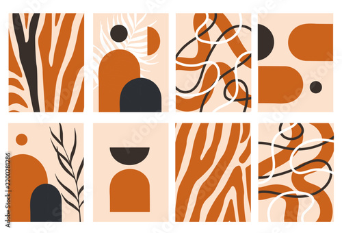Modern poster designs featuring abstract line, geometric shapes. Vector