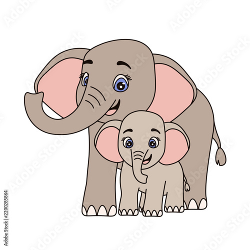 Mother Day. Vector hand drawn Elephant Mother Hugs Elephant baby isolated transprent background. Perfect for Mother's Day World Hugs Day  greeting card poster cover design. EPS 10