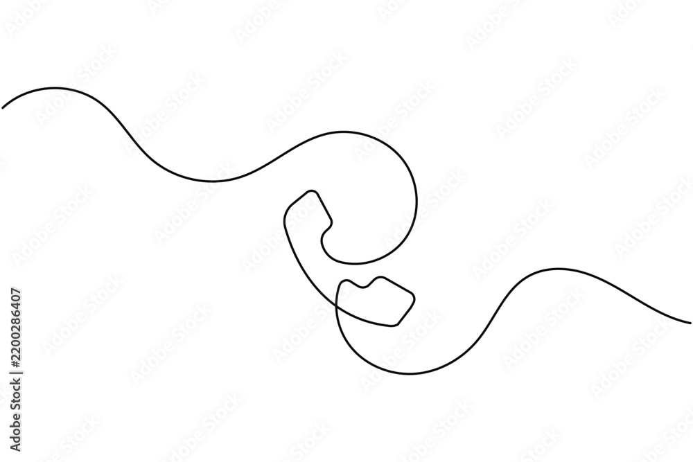 Fototapeta premium Telephone handset line art minimal customer hotline icon with curved continuous wave line and editable stroke
