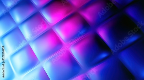 Padded square grid illuminated by pink and blue lights