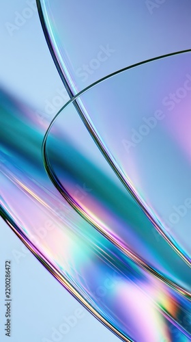 Abstract glass ribbons curving across soft gradient background