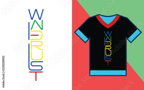 Wanderlust vertical typography quote on a black t-shirt with colorful minimalist lettering style