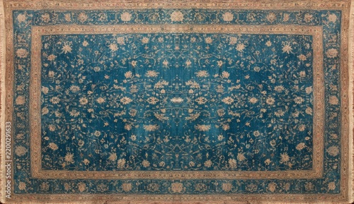 Vintage blue floral oriental rug carpet