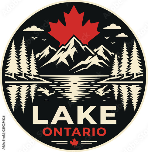 Ontario Canada Lake Mountain Vintage Badge
