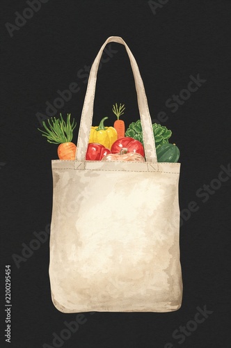 Fresh Vegetables and Fruits in a Reusable Bag Ready for Cooking