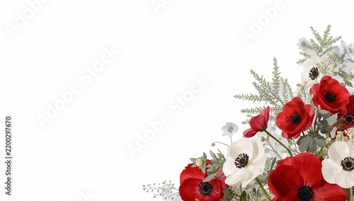 Bright Floral Arrangement With Red and White Flowers on White Background