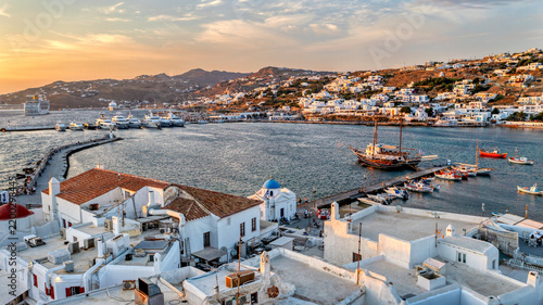 Mykonos old port aerial view