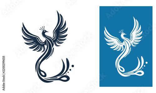 blue elegant phoenix bird logo, simple abstract  icon for company vector illustration
