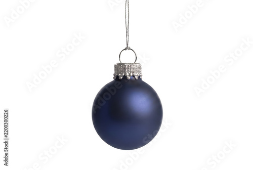 Elegant Matte Blue Christmas Bauble Hanging by Silver String