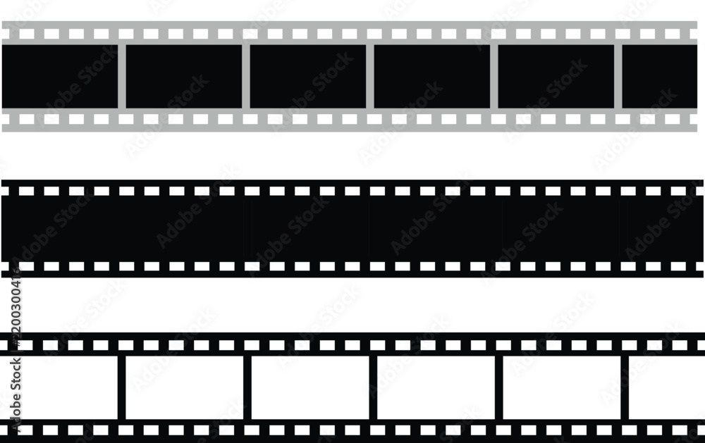 Fototapeta premium Collection of vintage film strips with blank frames for creative photo or video editing and design projects