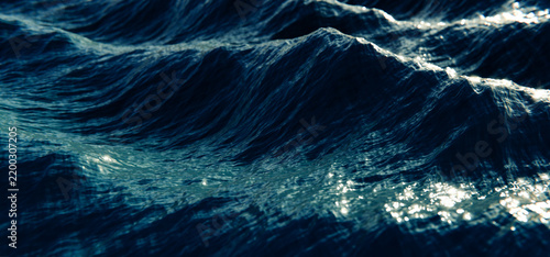 Deep Blue Ocean Waves Aerial View Surface Water 3D Render