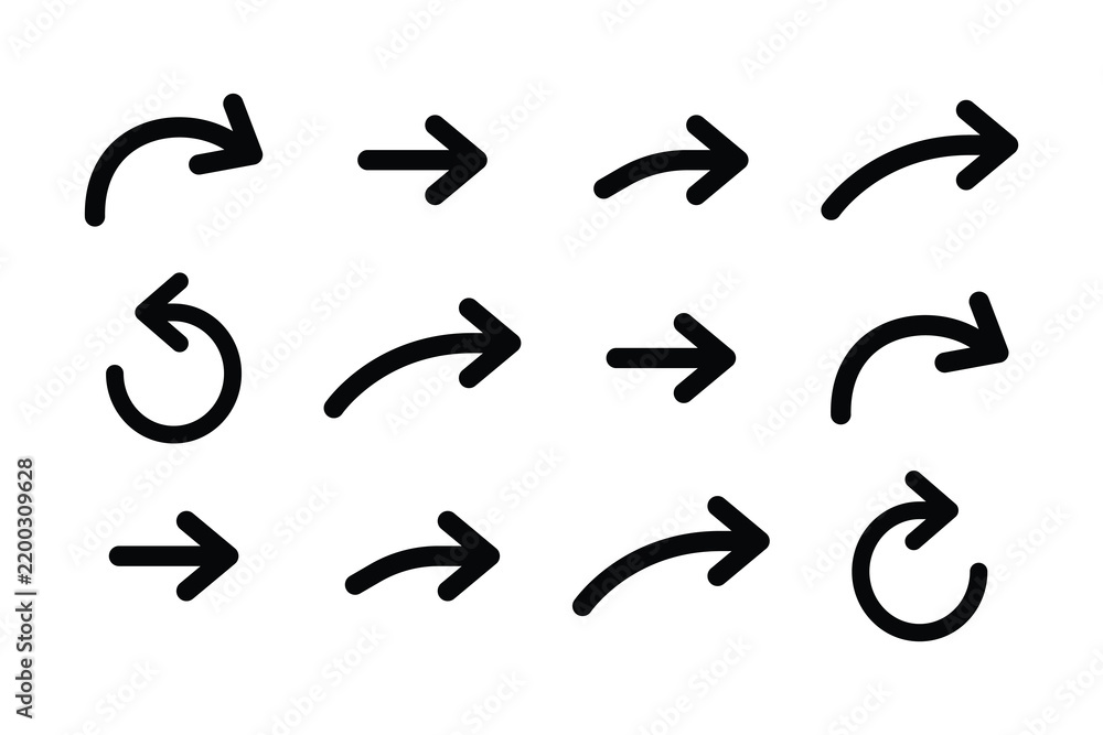 Fototapeta premium Set of vector hand-drawn arrows. Collection of pointers. Curved doodle arrow icon set. Vector illustration eps 10 file. 