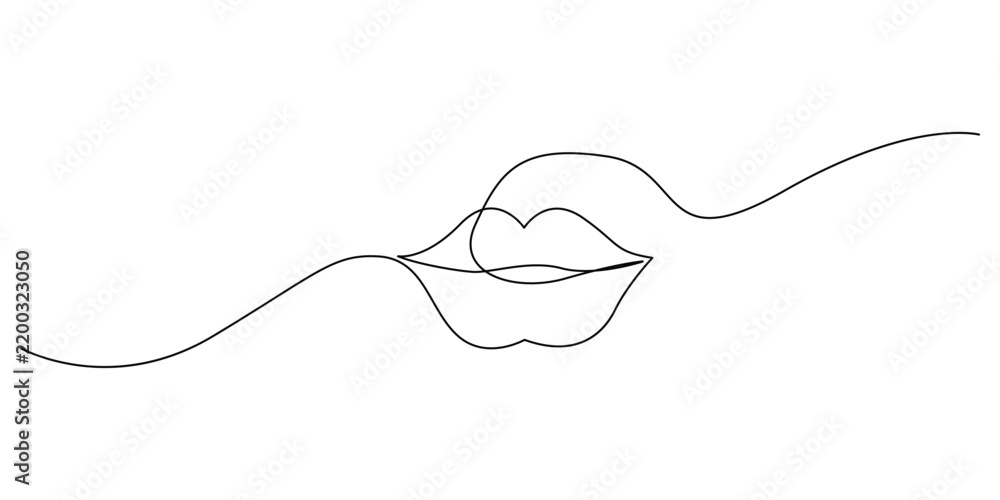 Obraz premium One line art lips vector illustration for beauty and makeup concepts. Minimalist continuous line drawing of lips for fashion, beauty, and makeup design.