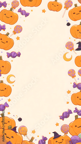 Naklejka ハロウィンのキャンディ柄縦長パターン、ポップで甘い質感、ラッピング素材向け