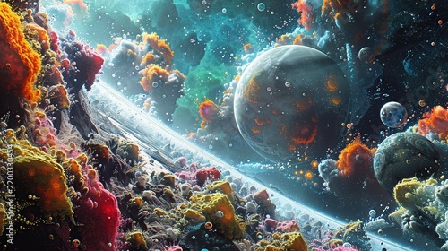 Futuristic Abstract Odyssey Exploring Mysterious Otherworldly Realms Through Cosmic Digital Landscapes