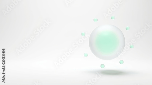 Abstract technology background with translucent sphere and floating particles creating soft futuristic concept on white space