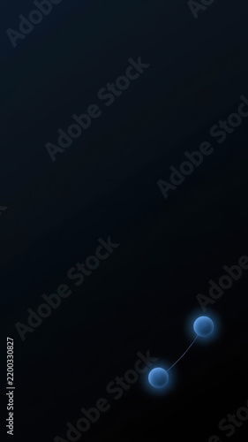 Abstract technology background with two glowing blue nodes connected by fine line creating dark digital network atmosphere