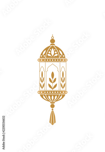 Ornate golden Ramadan lantern isolated on white