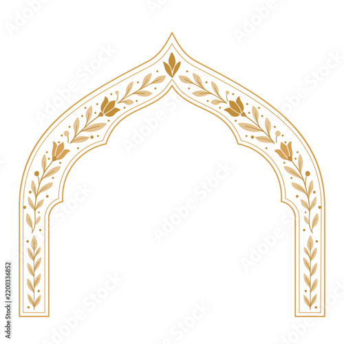 Golden botanical Islamic arch ornamental frame