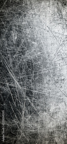 Distressed metal surface with chaotic scratch pattern. Rough metal texture showing heavy scratches and abrasions creating a grunge background