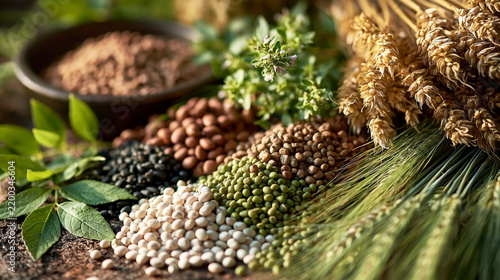 close-up of agricultural oilseeds and fresh plant materials used as renewable feedstock for biodiesel production.