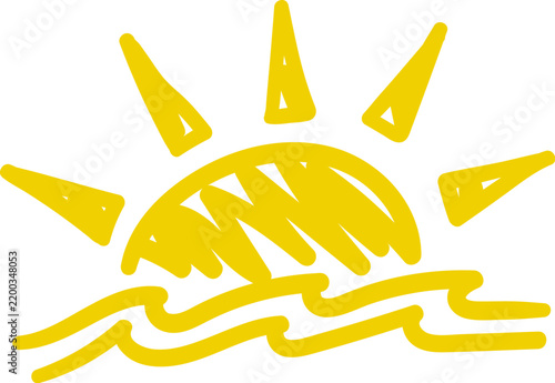 Sun Rising Over Waves Doodle