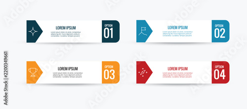 4-Step Timeline Journey — a flat, simple infographic design template featuring a business concept with 4 numbered options or steps. Clean and modern vector illustration.