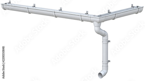A water drainage system using gutters and downpipes isolated on transparent background