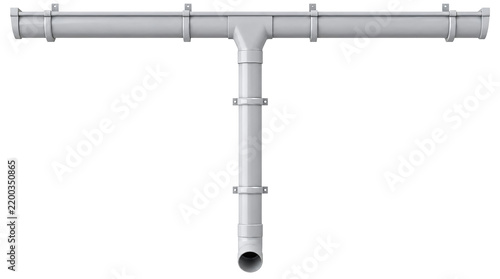 A water drainage system using gutters and downpipes isolated on transparent background