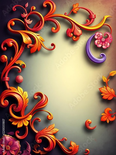 Whimsical scrollwork design with interlocking curves, intricate, symmetrical