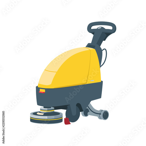 Yellow industrial floor scrubber machine for professional cleaning and maintenance of large surfaces isolated on transparent background, Vector