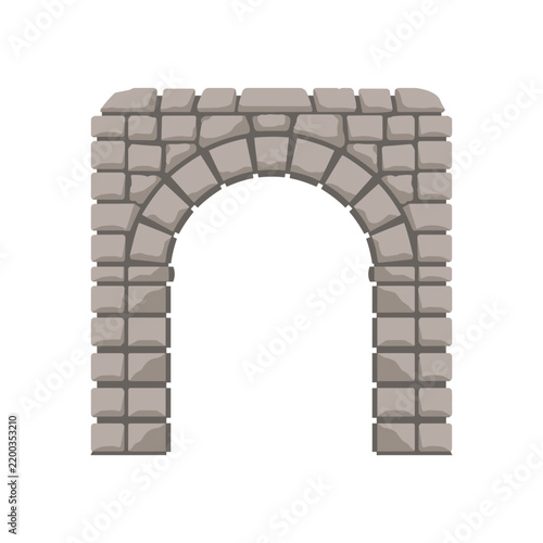 Stone arch icon made of grey blocks for architectural design isolated on transparent background, Vector