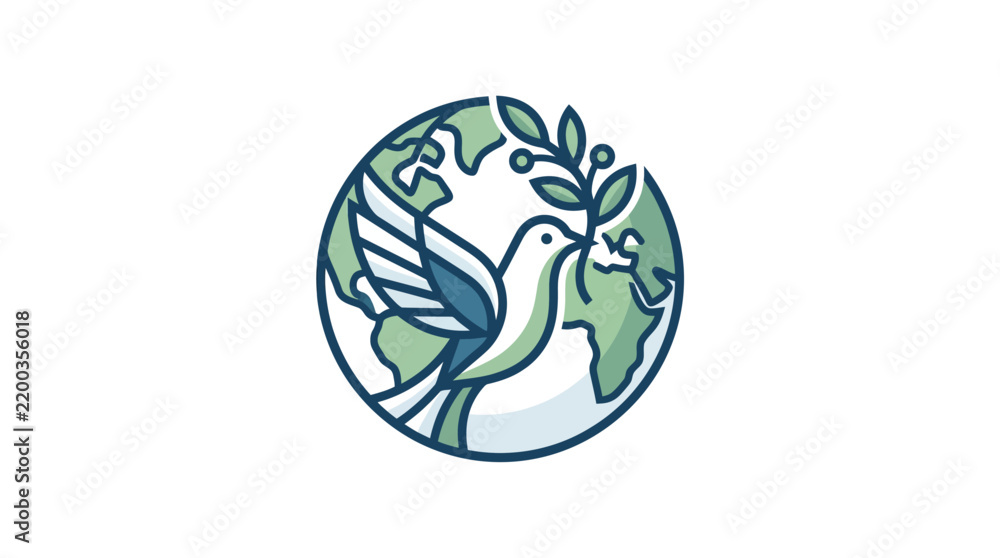 Obraz premium Dove of Peace with Olive Branch and World Globe Symbol