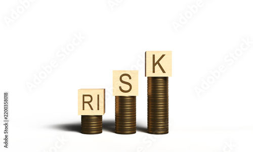 Risk square wooden coin golden growth up risk business management strategy finance investment security danger object crisis problem planning opportunity risk coin golden money wealth domino warning 