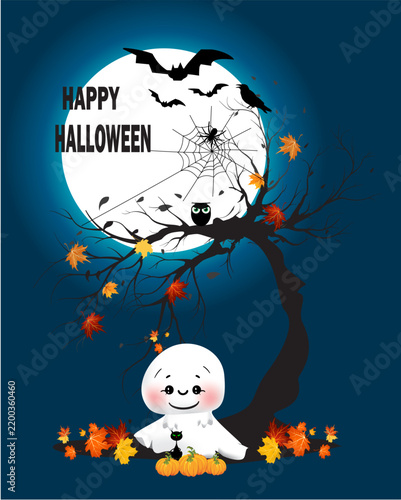 Plakat Halloween composition with a ghost and a spiderweb