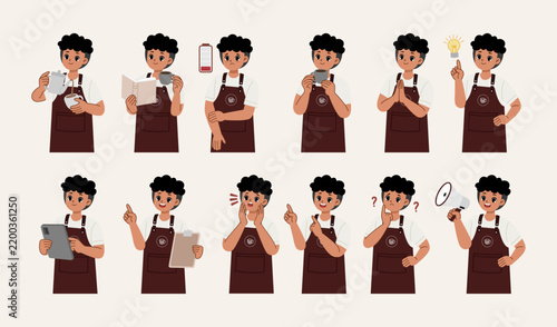 cute barista cartoon character collection bundle set