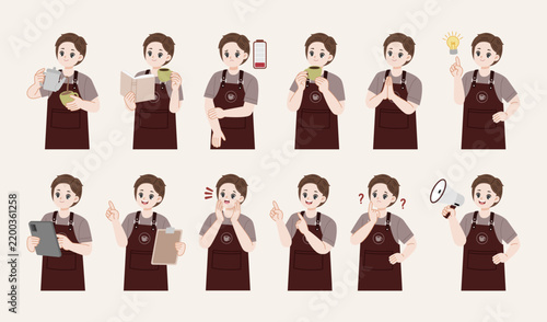 cute barista cartoon character collection bundle set