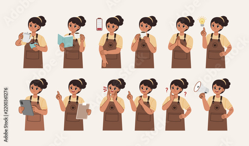 cute barista cartoon character collection bundle set