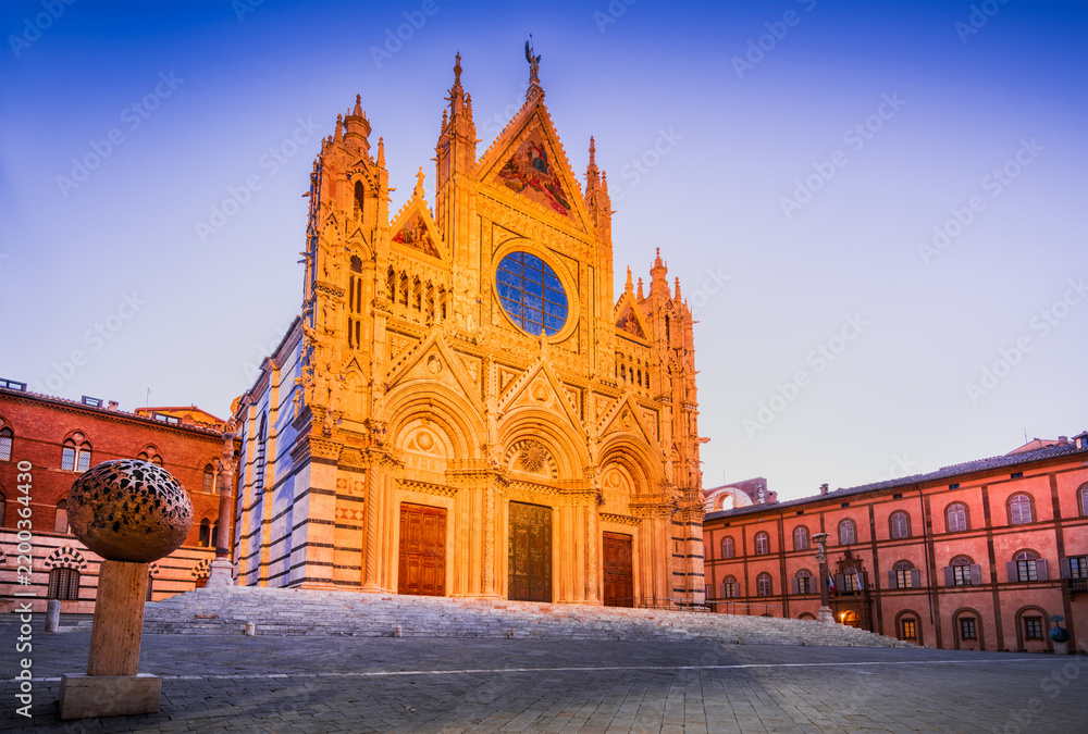Obraz premium Siena, Italy. Duomo di Siena morning twilight, blue hour of Tuscany.