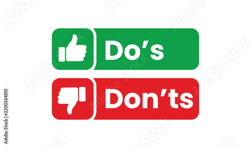 Dos and donts sign with thumbs up and thumbs down icons vector