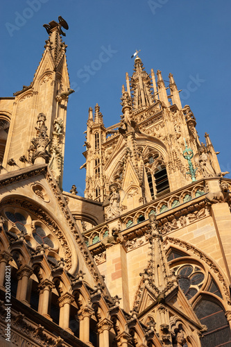 Sunset golden light over the towers of France's Metz Cathedral,  called 
