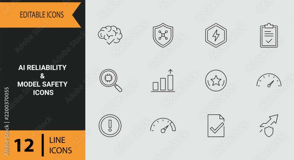 Foto AI Reliability And Model Safety Icons Outline Set Robust Algorithmic Performance