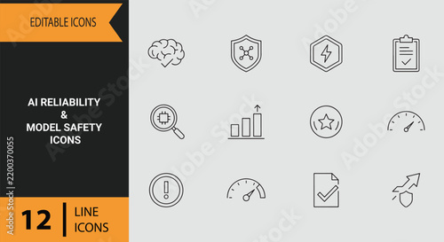 Foto AI Reliability And Model Safety Icons Outline Set Robust Algorithmic Performance