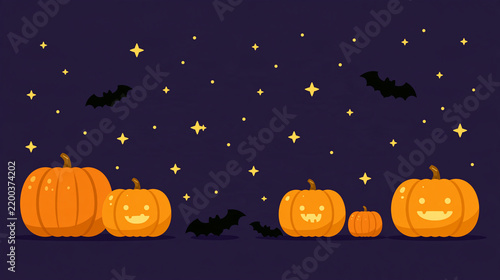 かわいいハロウィンのカボチャとコウモリの背景