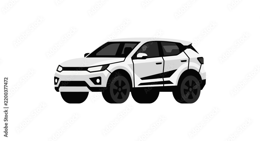 Obraz premium Minimalist Vector Illustration of a White Modern SUV Crossover
