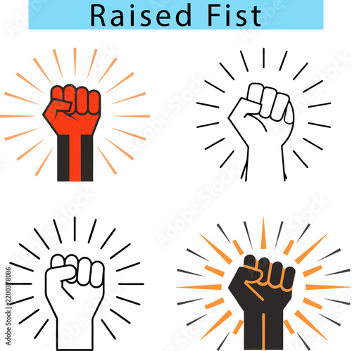 Raised Fist vector art, Silhouette of a raised hand with a clenched fist, Symbol of strength, Stop racism illustration