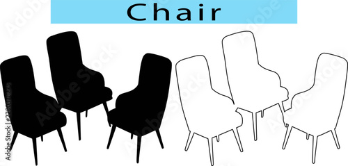 Simple chair silhouette vector art, Chair vector, Chair icon, Chair line art