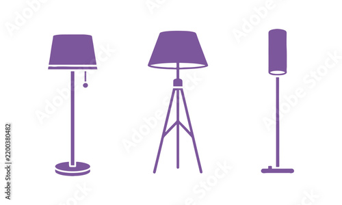 Three standing lamp icon designs that function as versatile design elements for web projects, printed collateral, and app development on white surfaces