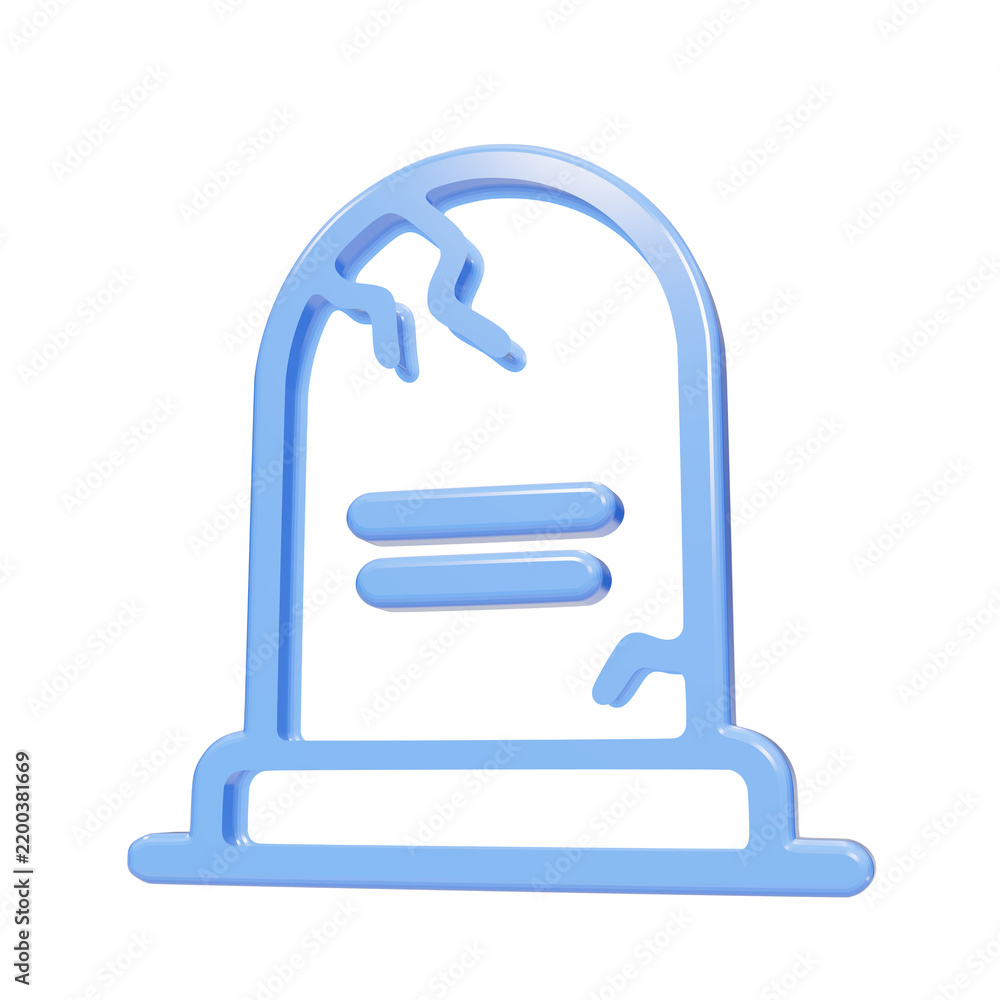 Obraz premium Blue glossy 3D tombstone icon with crack on black background