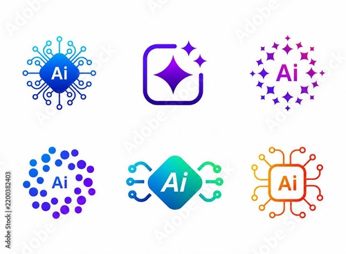 Modern ai artificial intelligence colorful logo icons set with neural network elements